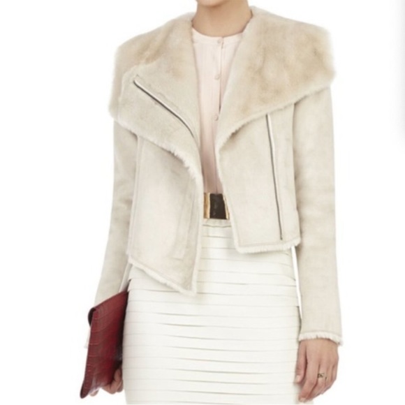 BCBGMaxAzria Jackets & Blazers - GUC BCBGMaxAzria Cream Cropped Faux Fur Suede Jacket small